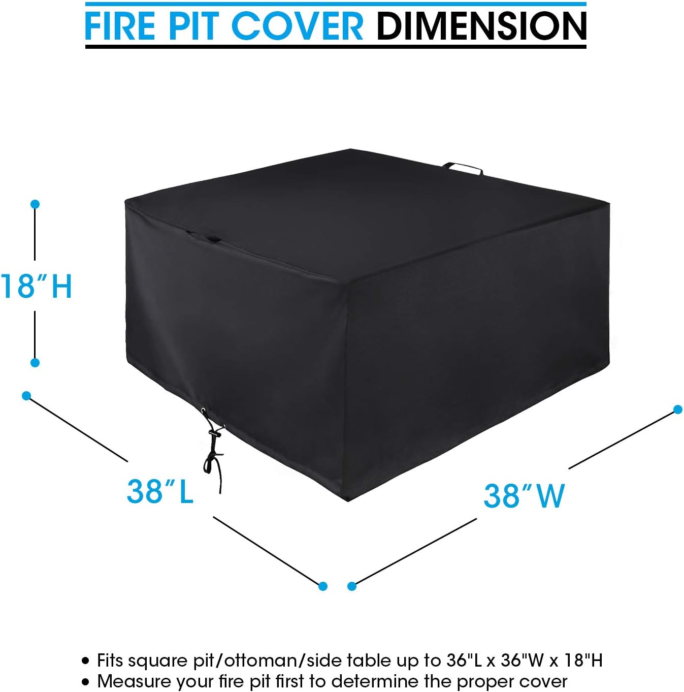 Unicook Funda cuadrada para hoguera de 38 pulgadas, resistente e impermeable, cubierta para fogata al aire libre con cordón y asas, material