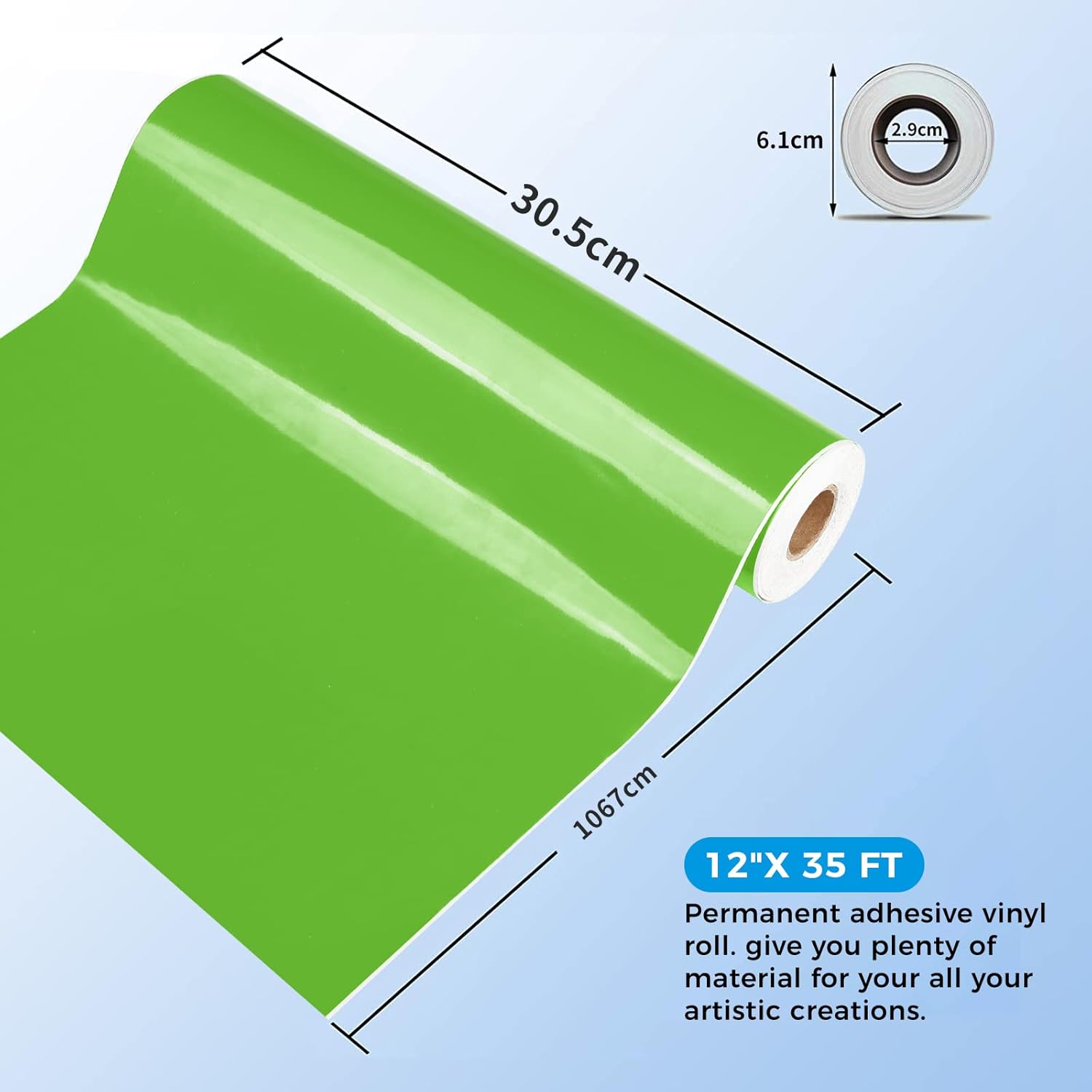 Prime Vinyl Rollo de vinilo permanente verde brillante, 12 pulgadas x 35 pies, rollo de vinilo autoadhesivo verde brillante para Silhouette Cameo,