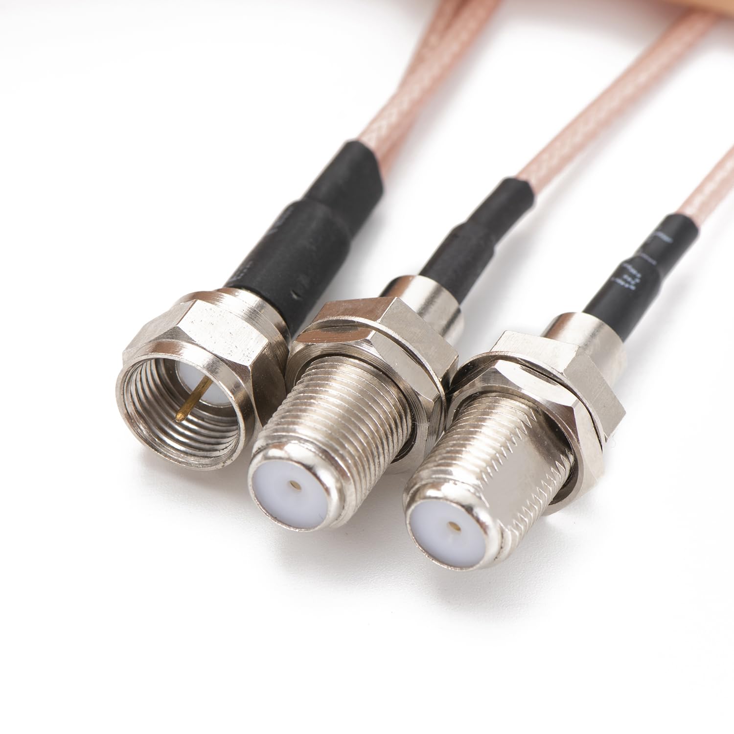 F Type Coax Cable Splitter F Male to F Dual Female Cable 75Ohm for Cable Connection, TV, Satellite Receiver (15CM6 inch)