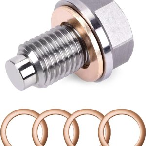 1 tornillo de tuerca de drenaje de sumidero de acero inoxidable, tapón de drenaje de aceite M12 x 1.25 con 5 juntas, universal para la mayoría de 1 tornillo de tuerca de drenaje de sumidero de acero inoxidable, tapón de drenaje de aceite M12 x 1.25 con 5 juntas, universal para la mayoría de