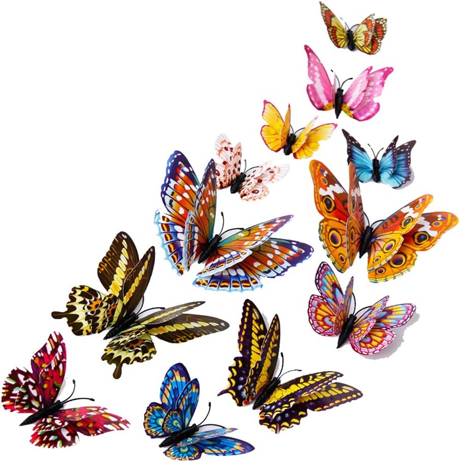 FOVSHNG 24 calcomanías de mariposa 3D para decoración de pared, mariposas extraíbles, para niñas, niños, dormitorio y habitación, mural de alas