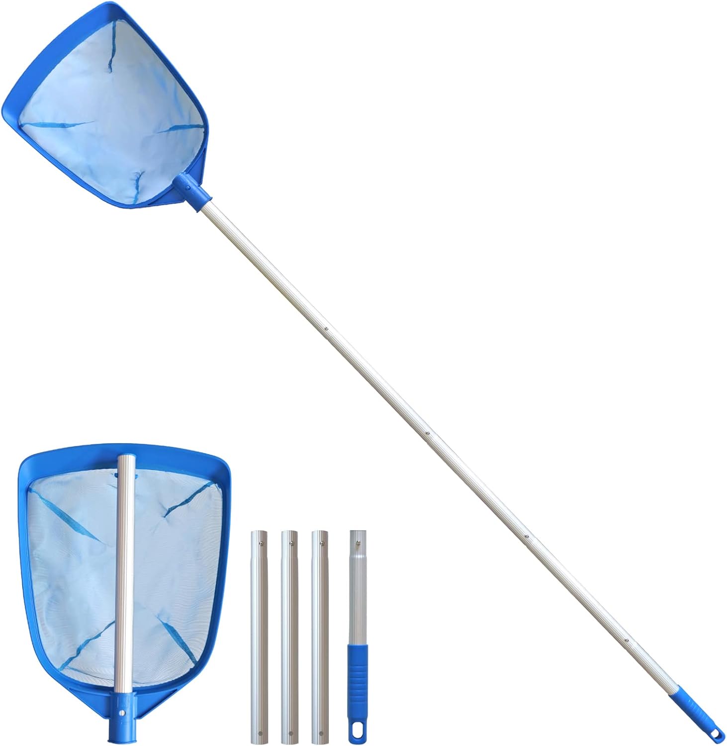 Red de desnatador de hojas para piscina, con 5 secciones telescópica de aluminio y malla fina de nailon, herramienta de limpieza de piscina para