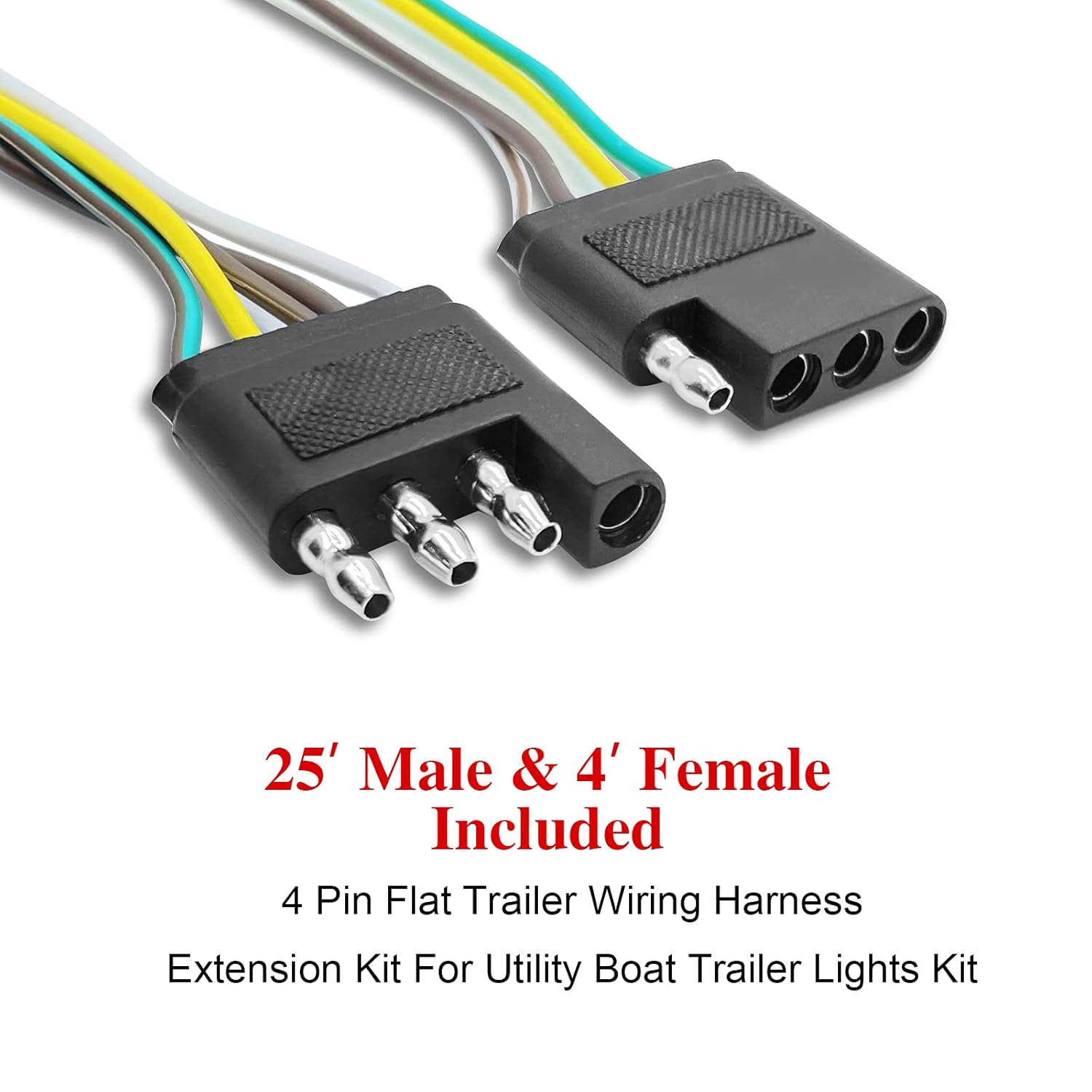 LIMICAR – Arnés de cableado de remolque de 25 pies, kit de arnés de cableado de remolque con kit de cableado de remolque de 4 pines, cable de