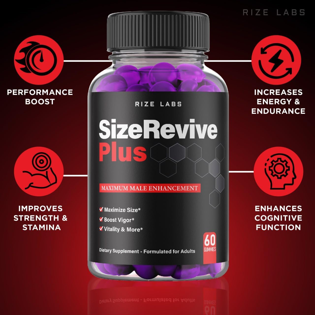 Paquete oficial de 2 gomitas Size Revive Plus, Size Revive Plus para hombres, reseñas de suplemento de rendimiento Size Revive Plus, soporte para