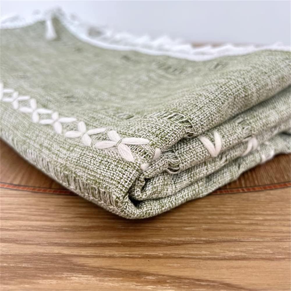 Mantel cuadrado verde de lino de algodón, funda de mesa bohemia pesada de granja, mantel cuadrado lavable para fiestas, cocina, comedor, picnic,