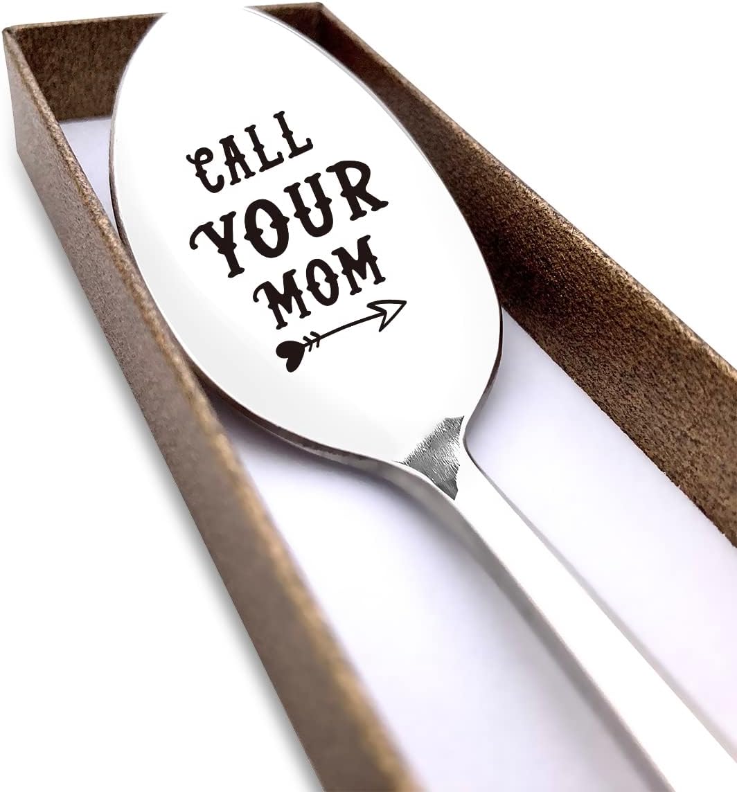 Cuchara con texto en inglés “Call Your Mom”, regalo divertido para mamá, madre, helado, té, café, cereales, cuchara para amantes de los cereales, el