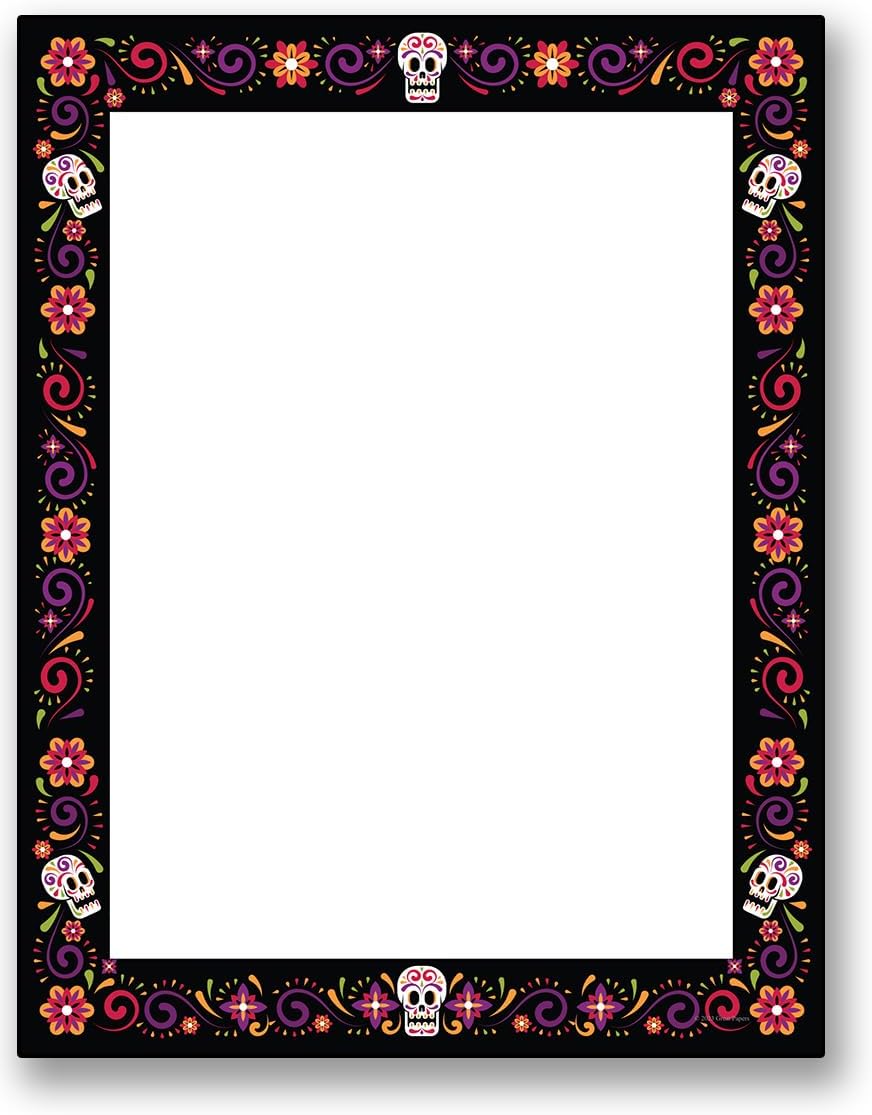 Calaveras y flores papelería – 50 hojas membrete para Halloween y eventos de otoño