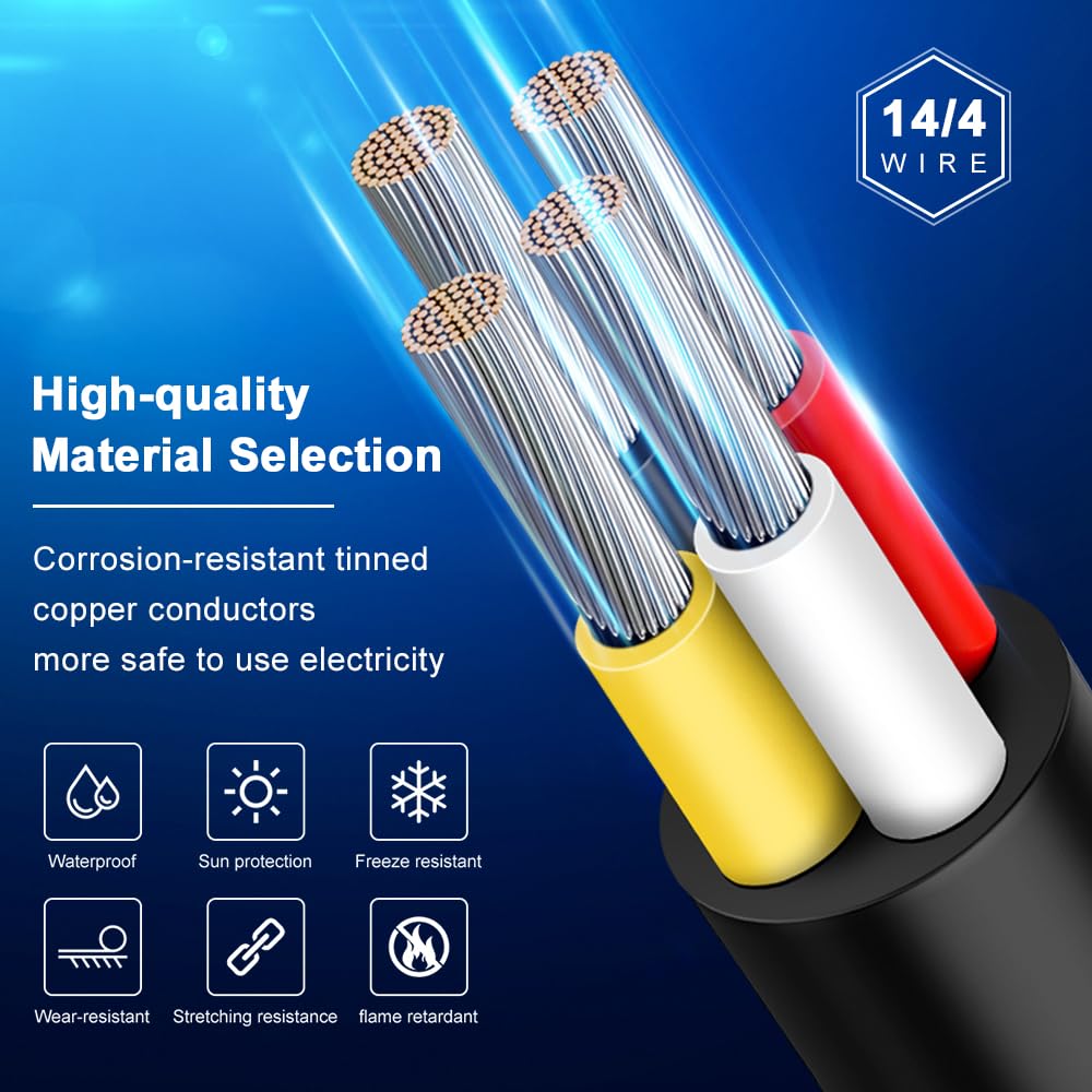 Cable eléctrico de calibre 14 y 4 conductores, cable de 4 cables de cobre estañado trenzado de PVC negro 14 AWG de 33 pies, cable de extensión 144