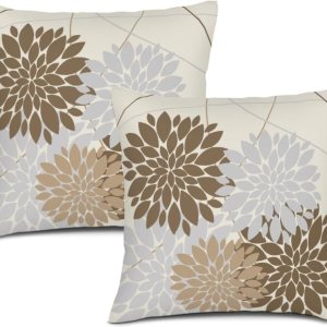 WOFOLE Juego de 2 fundas de almohada de 16 x 16 pulgadas con estampado de flores de dalia gris, decoración al aire libre, fundas de cojín de lino WOFOLE Juego de 2 fundas de almohada de 16 x 16 pulgadas con estampado de flores de dalia gris, decoración al aire libre, fundas de cojín de lino