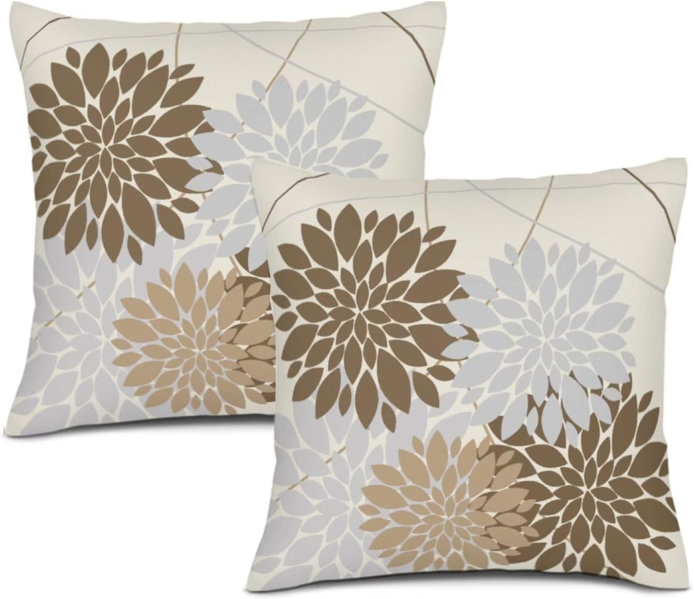 WOFOLE Juego de 2 fundas de almohada de 16 x 16 pulgadas con estampado de flores de dalia gris, decoración al aire libre, fundas de cojín de lino