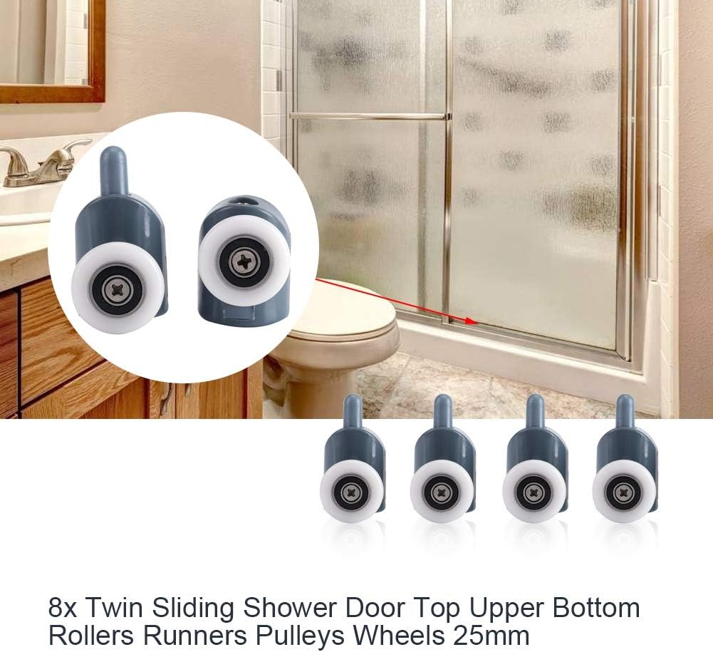 TOPINCN – Rodillos para puerta de ducha, doble inferior, poleas superiores, corredores, kit de repuesto para baño, 8 unidades (rueda doble)