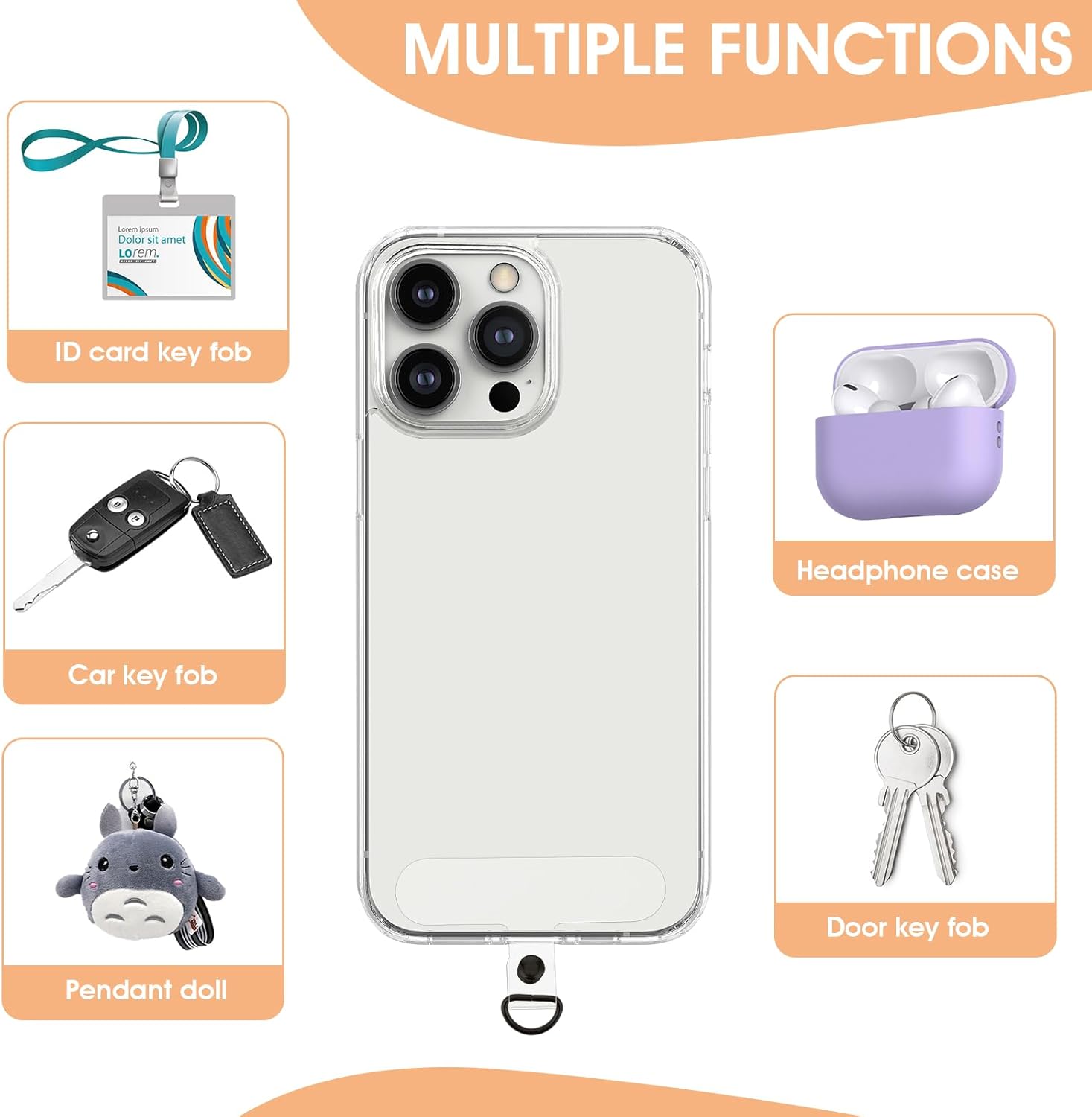 simarro 6 piezas de cordón para teléfono con 6 anillos de resorte de metal, correa universal para teléfono, conector multifuncional para teléfono