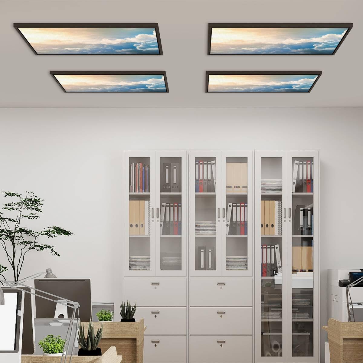 Cubiertas decorativas fluorescentes para luces de techo, 4 paquetes de cubiertas de luz fluorescente Damatic Sunset Sky magnéticas para aula,