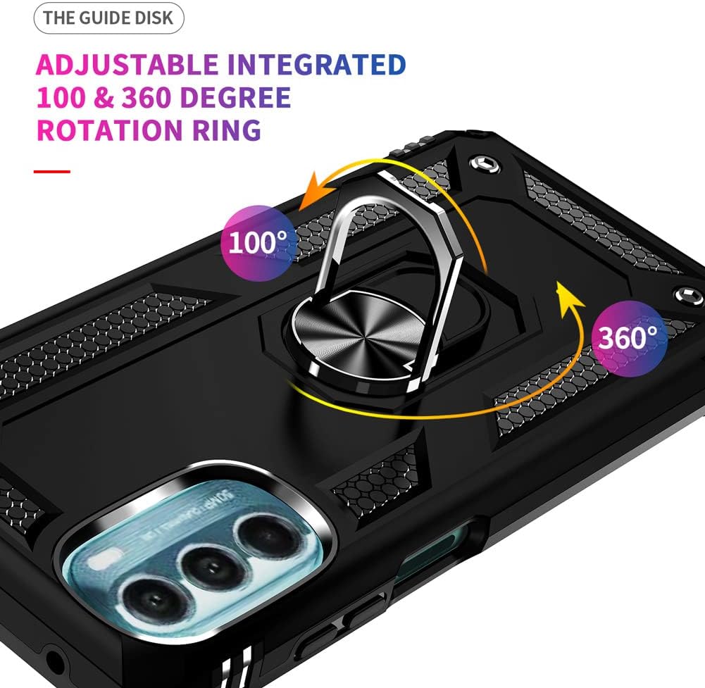 Androgate Funda compatible con Motorola Moto G 5G con protector de pantalla HD, soporte de anillo de grado militar, soporte para automóvil de 16