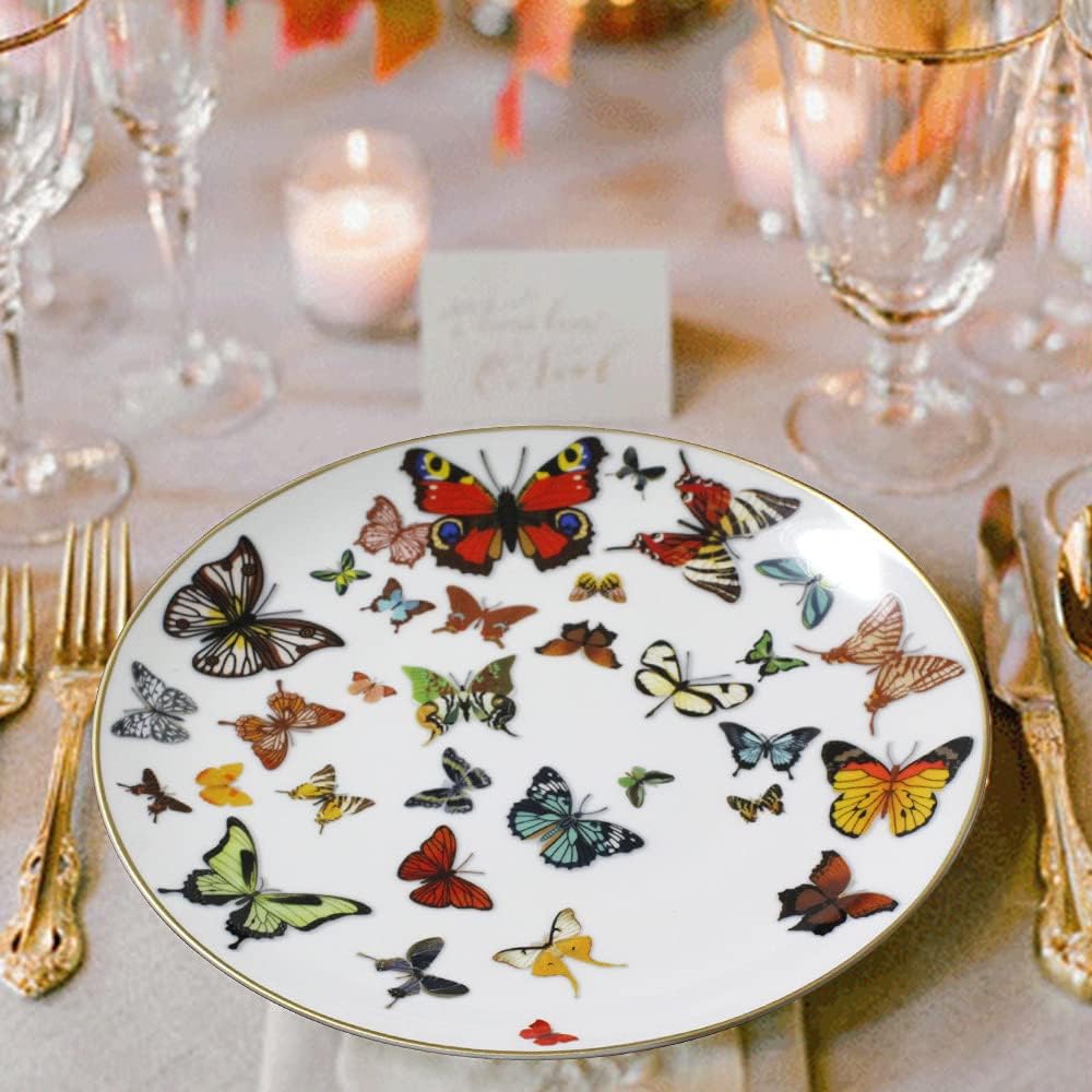 Butterfly Bone – Plato de porcelana de porcelana de 10.5 pulgadas, plato de borde dorado, juego de 4, para ensalada, aperitivo, microondas y