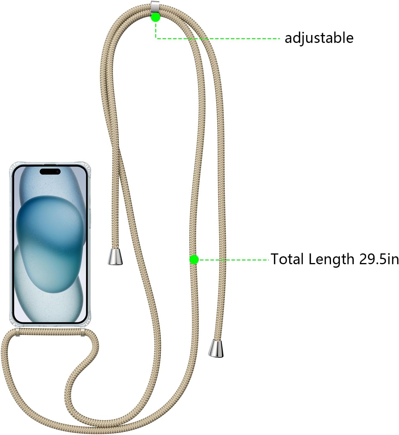 ZTOFERA Compatible con iPhone 15, funda transparente con cordón ajustable, TPU suave y delgada, a prueba de golpes, funda protectora cruzada para