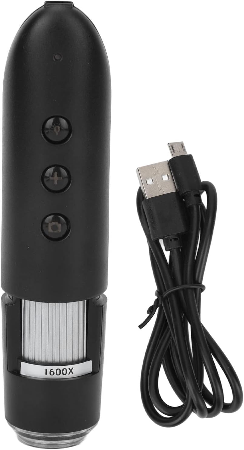 Microscopio digital USB inalámbrico WiFi 1600X, cámara endoscopio de aumento de 8 LED con estuche de transporte compatible para cuero cabelludo,