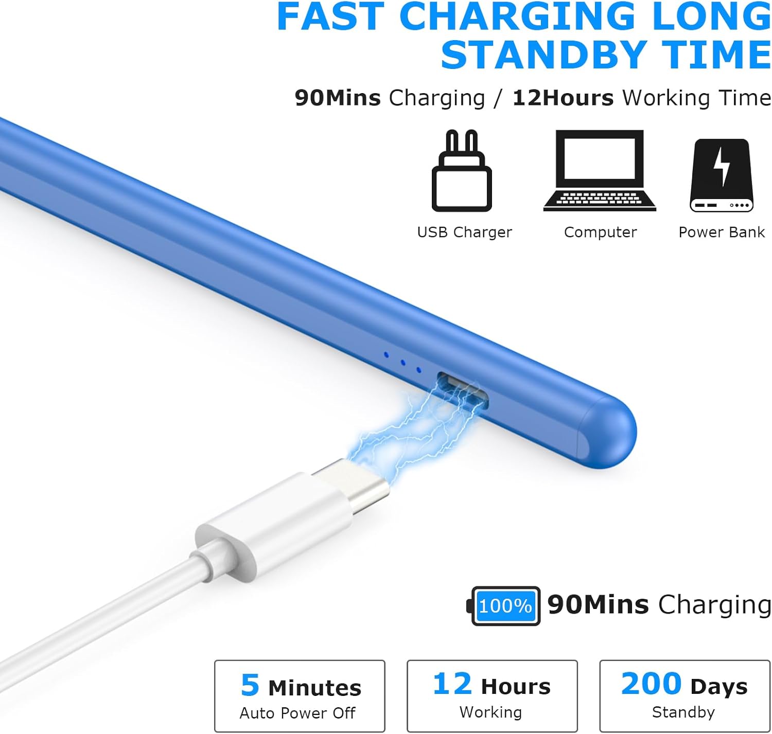 Lápiz capacitivoApple Pencil para iPad de 109 generación, compatible con (2018-2022) Apple iPad Pro 11 y 12.9 pulgadas, iPad Mini 65 generación,