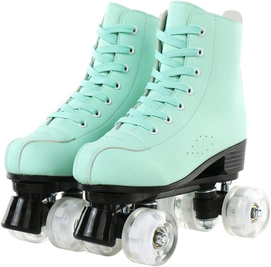 XUDREZ Patines de ruedas para mujeres y hombres, brillantes, de doble fila, cuatro ruedas, patines para mujer con bolsa de zapatos