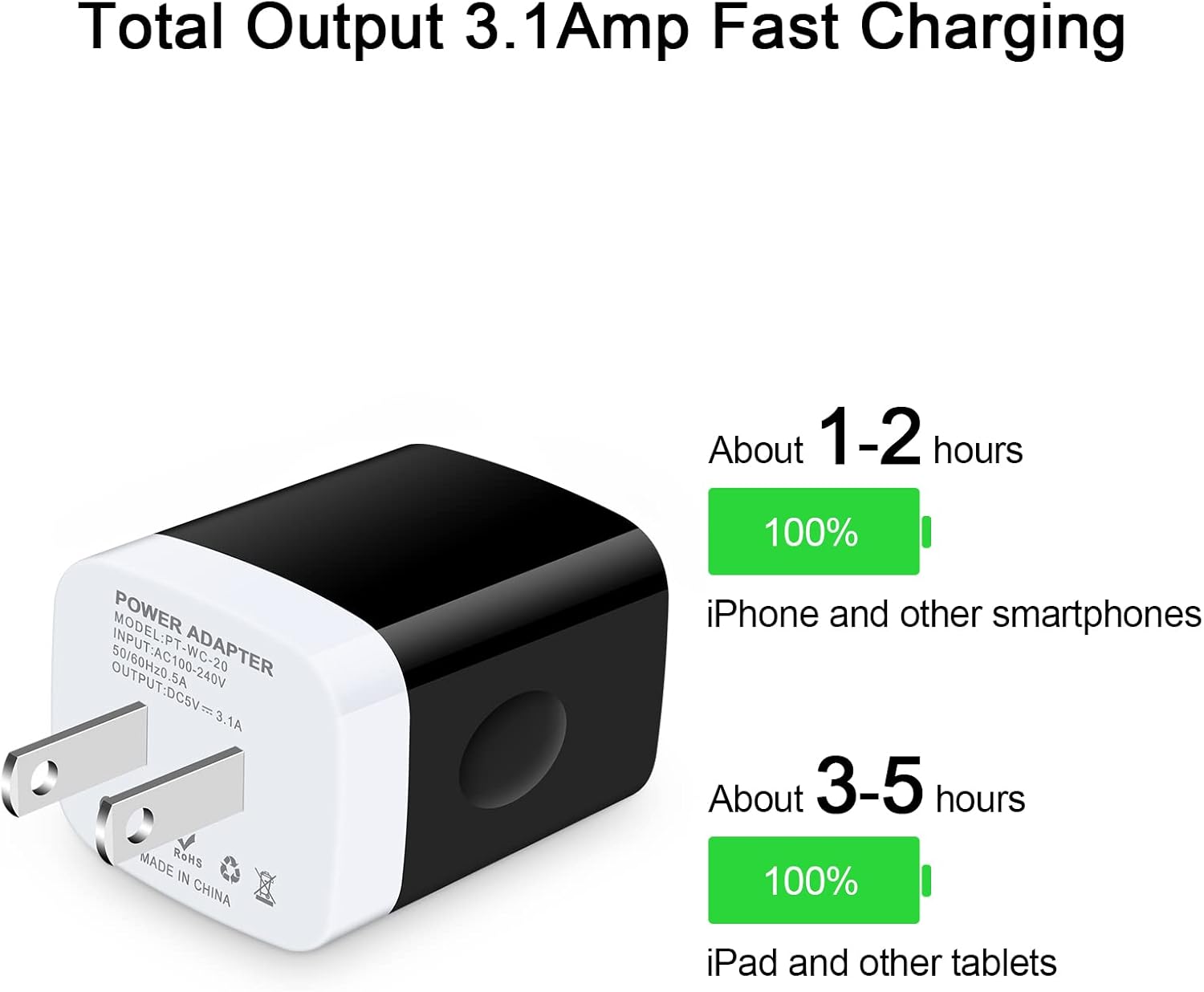 Cargador de pared USB, 18W 3Amp rápido múltiples puertos USB cargador de pared USB enchufe caja cargador bloque compatible iPhone