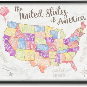 Stupell Industries Arte de pared enmarcado de color negro con mapa de Estados Unidos de Estados Unidos, 24 x 30 pulgadas, diseño por la artista Stupell Industries Arte de pared enmarcado de color negro con mapa de Estados Unidos de Estados Unidos, 24 x 30 pulgadas, diseño por la artista