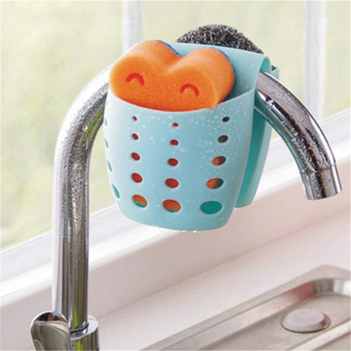 Estante de almacenamiento de cocina doble para fregadero, organizador de cocina, soporte de esponja, color azul