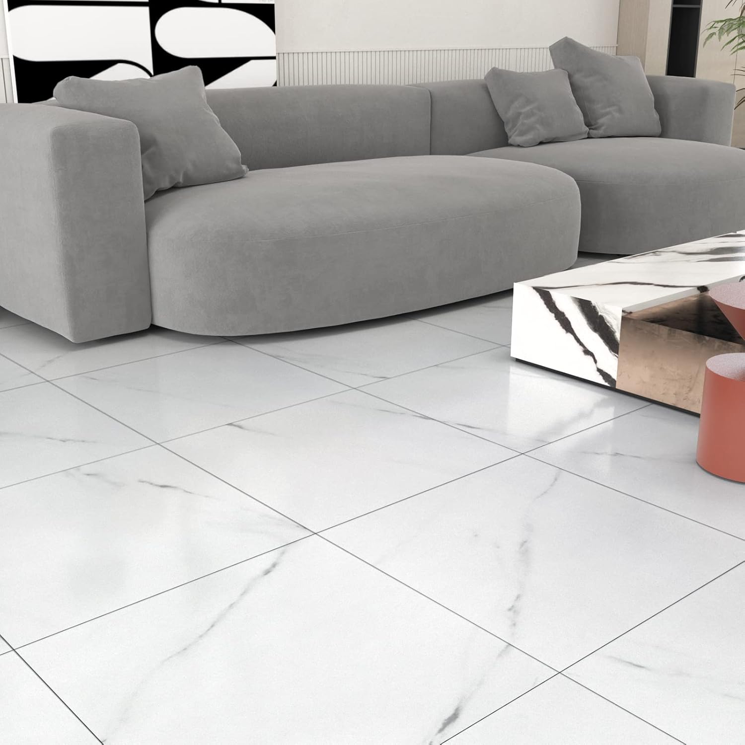WESTICK Azulejos de baño de mármol blanco para despegar y pegar, azulejos adhesivos de vinilo impermeable para cocina, dormitorio, cámper, 12 x 12