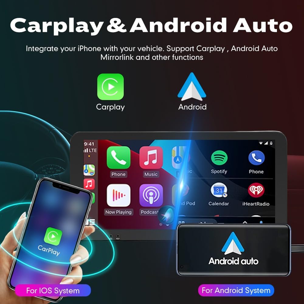 Kunfine Coche CarPlay Android Navegación Automática Estéreo GPS Radio Reverse Cámara Pantalla 10.33 “QLED Pantalla Táctil Headunit Tablet Pad Media