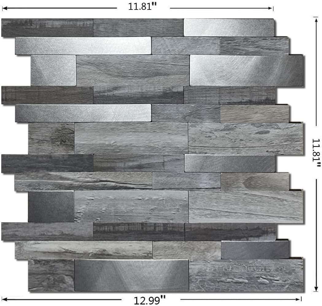 XUANINY 10 hojas de azulejos metálicos para salpicaduras en muro, autoadhesivas, aluminio 3D, paneles de pared para cocina, baño, dormitorio, sala
