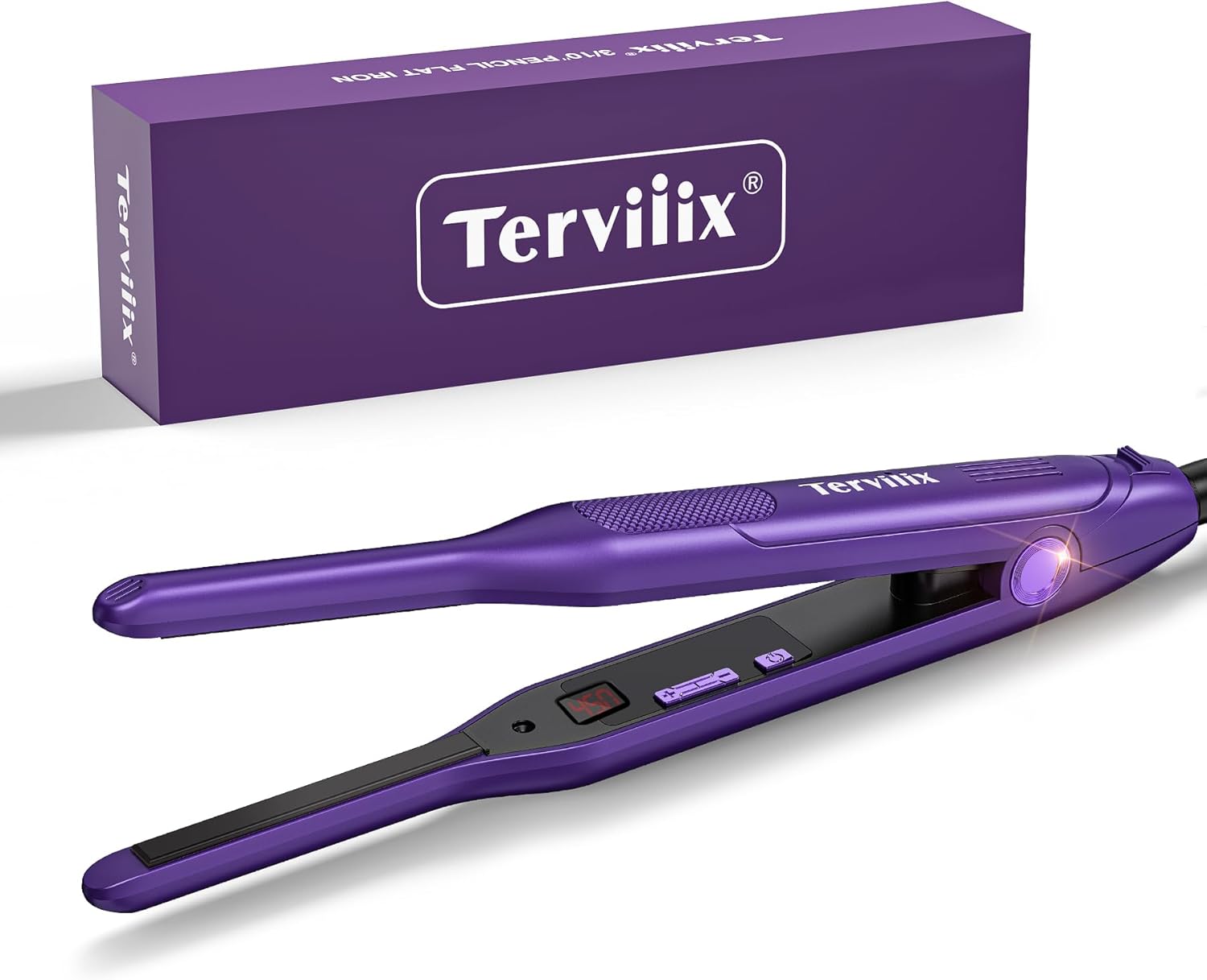 Terviiix Plancha plana de cerámica para bordes, plancha de pelo delgado de 310 pulgadas con pantalla digital LCD, mini plancha plana para