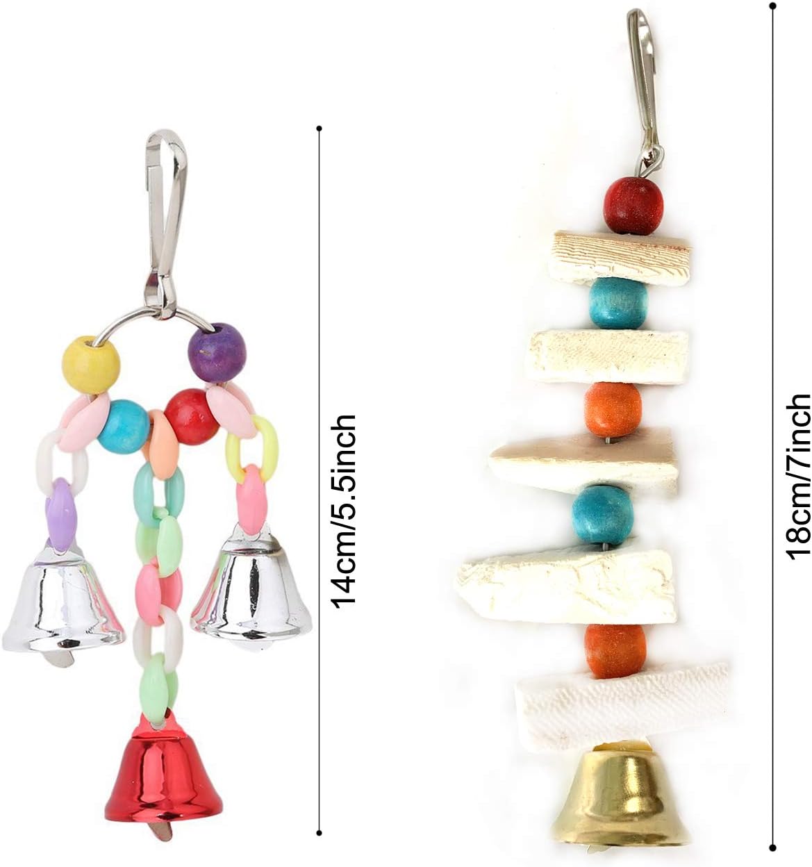 Accesorios para jaulas para pájaros, 8 piezas de plataforma colorida para percas para pájaros, hamaca de madera, columpios para pájaros con campanas