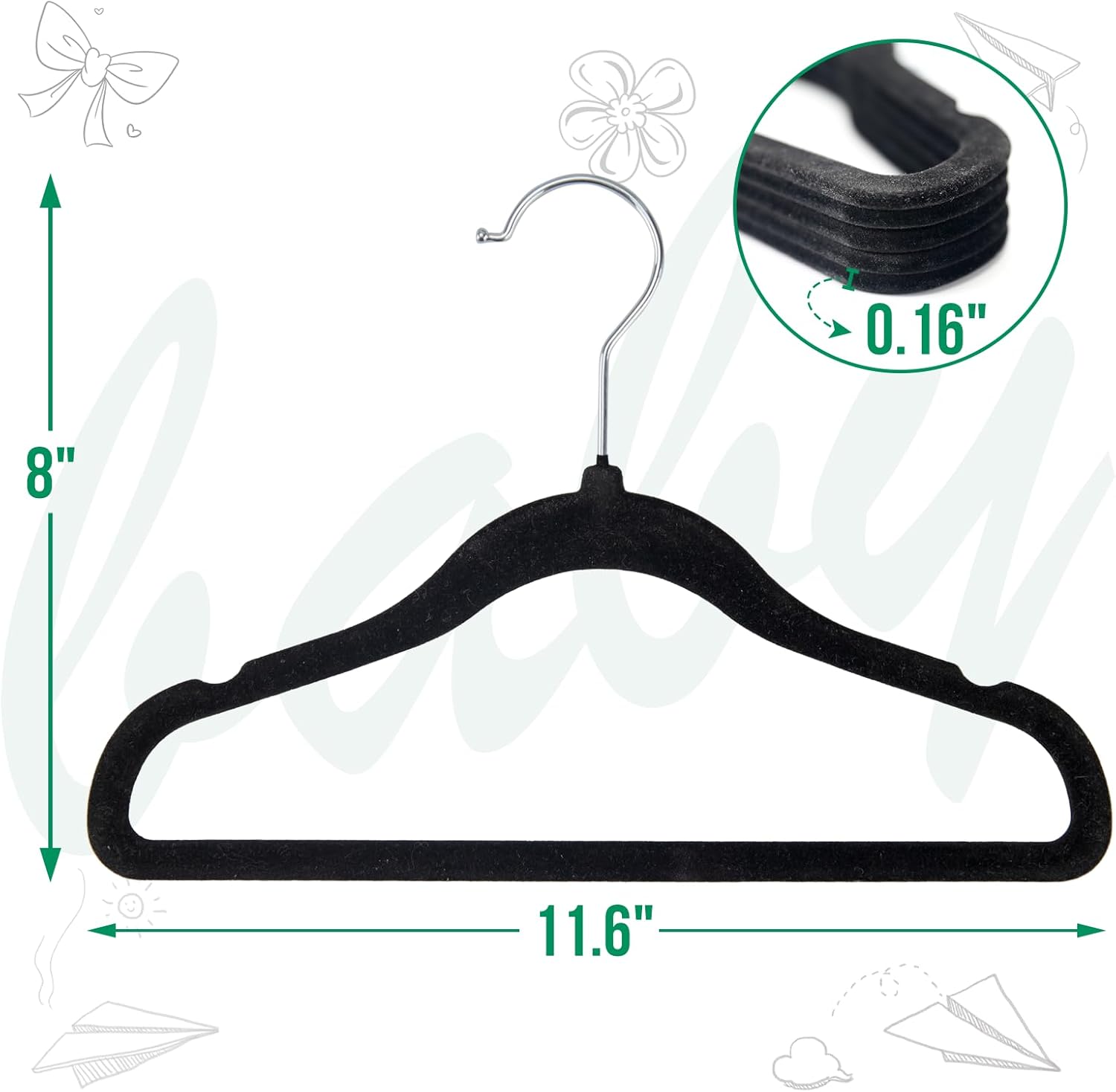 Paquete de 60 perchas para ropa de bebé, perchas de terciopelo antideslizante de 11.6 pulgadas para niños pequeños, perchas de fieltro para niños y