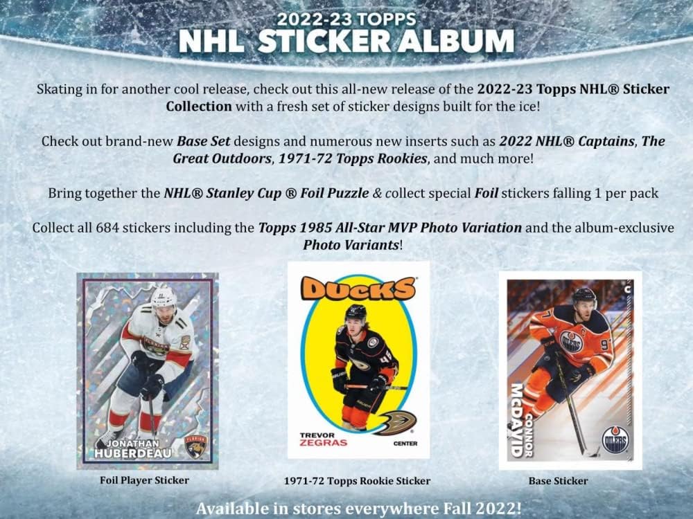 2022-23 NHL Topps Hockey Stickers Collection Factory Sealed Box 50 Packs. Smaller than regular sportscard, paper thin, See scans for details of the