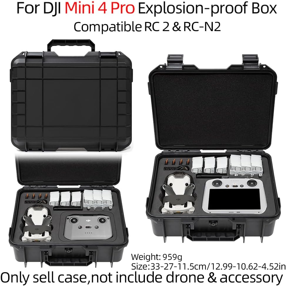JOYSOG Mini 4 Pro Drone Hard Shell Estuche de transporte para DJI Mini 4 Pro Drone Bolsa de almacenamiento impermeable para RC2N2 Drone Accesorios