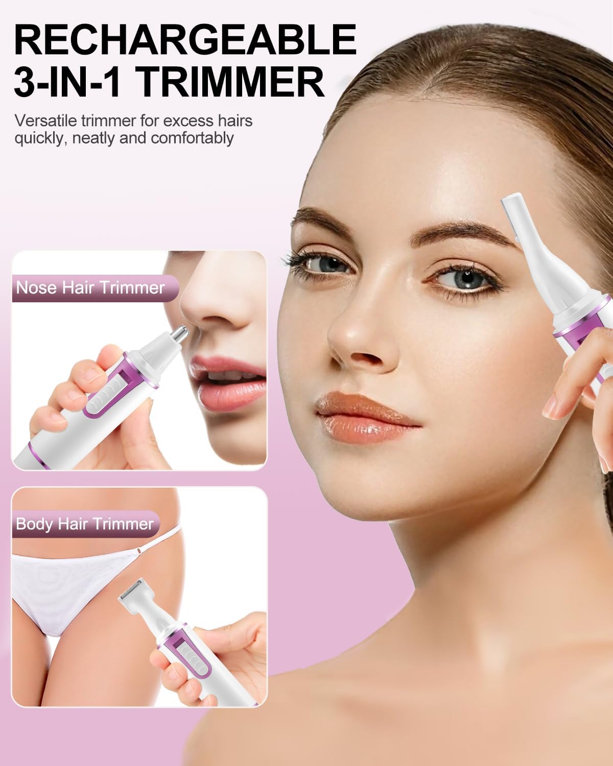 AREYZIN Recortadora de pelo de nariz para mujer, recargable, para cejas y vello facial para hombres, recortadora de nariz profesional sin dolor con