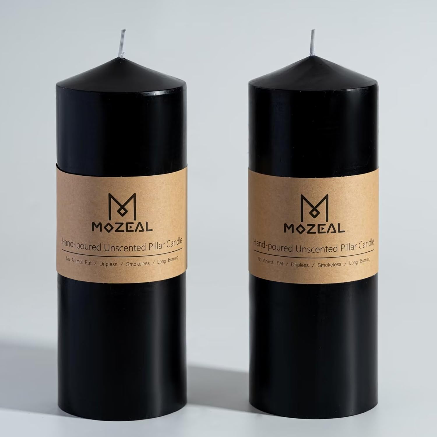 Velas sin perfume vertidas a mano de 3 x 8 pulgadas, juego de 2 velas de pilar negras grandes, sin goteo, aproximadamente 120 horas de combustión,