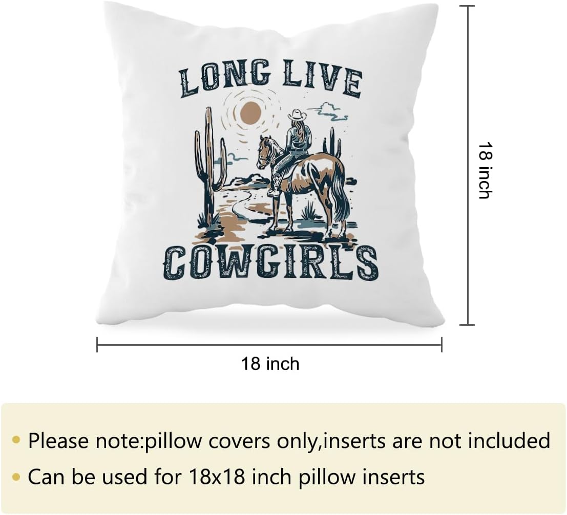 Long Live – Fundas de almohada de vaqueras retro occidentales, fundas de almohada decorativas de 18 x 18 pulgadas para el hogar, dormitorio,
