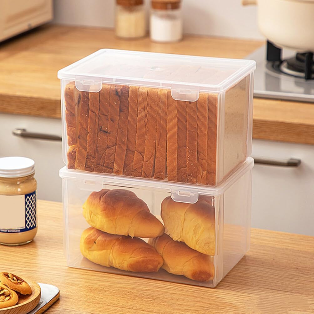 Alipis Contenedor de almacenamiento de pan, 2 unidades, caja de pan de plástico, hermética, tostada, pan, contenedor de almacenamiento apilable,