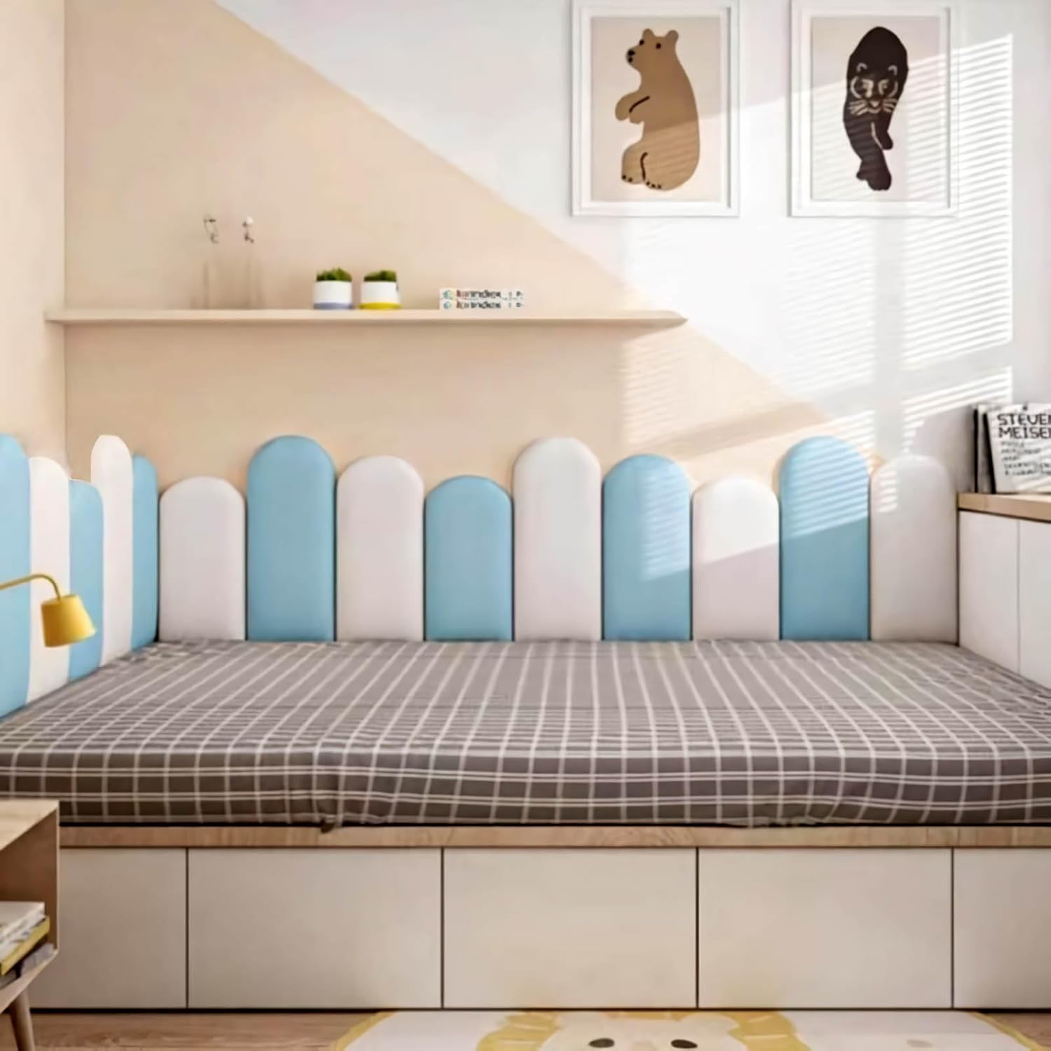 Acolchado de pared para niños con autismo, 4 paneles de pared tapizados para cabecero de despegar y pegar, decoración de guardería, calcomanías de