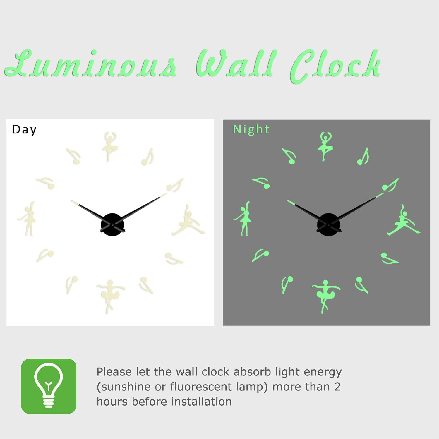 BST – Notas de ballet DIY, diferentes luminosas sin marco, reloj de pared, decoración de sala de baile, regalo de diseño creativo, 47 pulgadas