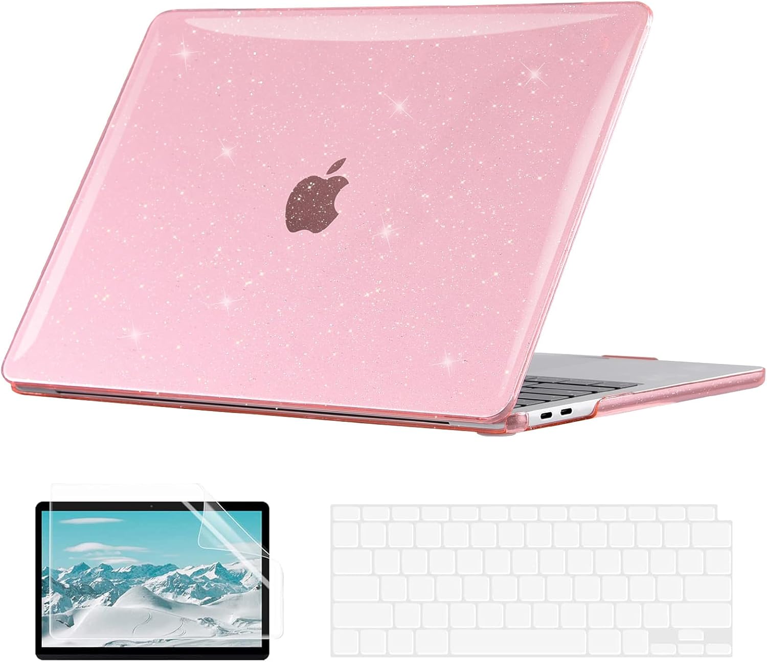 EooCoo Funda rígida con purpurina compatible con MacBook Air de 13 pulgadas 2022 2021-2018 M1 A2337 A2179 A1932 con pantalla de retina, funda +