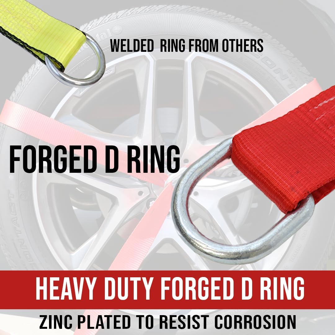 Boxer Pro – Correa de remolque de lazo rojo de 2 pulgadas x 10 pies con anillo en D forjado, paquete de 10  Funda protectora  amarre para automóvil,