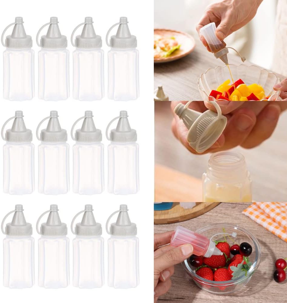 beyonday 12 mini botellas exprimibles de condimentos, 1.0 fl oz1 oz de salsa Bento transparente, ketchup mostaza, aderezo para ensalada, recipiente