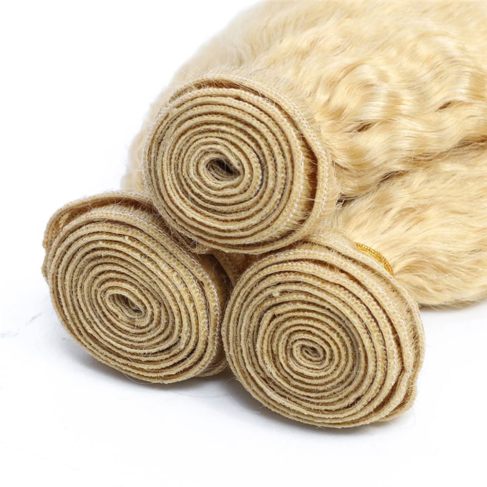 613 paquetes de cabello humano rubio rizado, paquetes de cabello virgen brasileño sin procesar, 3 paquetes de 16, 18, 20 pulgadas, mechones de