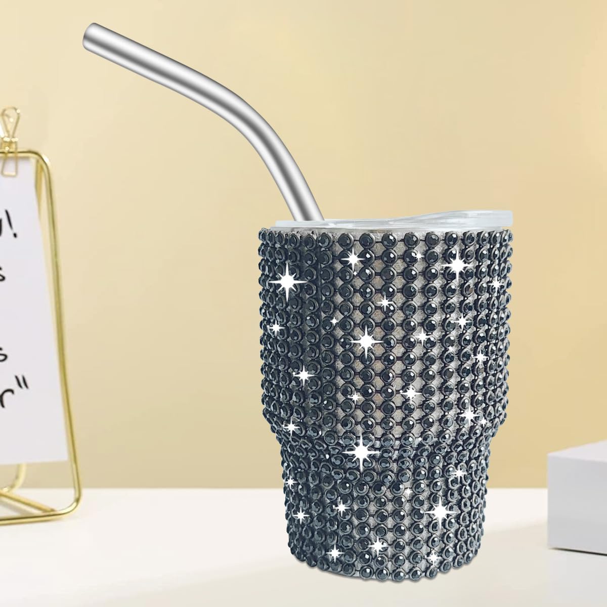 INSTOME Bling Mini vaso de chupito, vaso de chupito de 3 onzas, vaso de chupito de diamante con pajilla, vaso de chupito pequeño con purpurina para