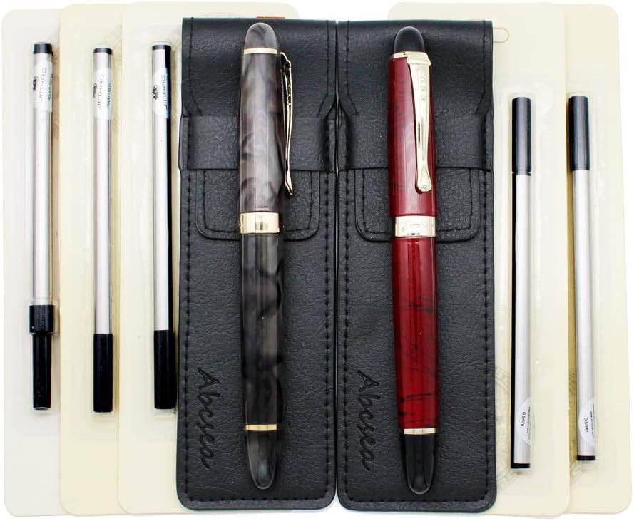 Juego de 2 bolígrafos Jinhao 450 de punta fina, color negro medio (flor verde y hierba roja), con 5 recambios estándar negros de 0.020 in