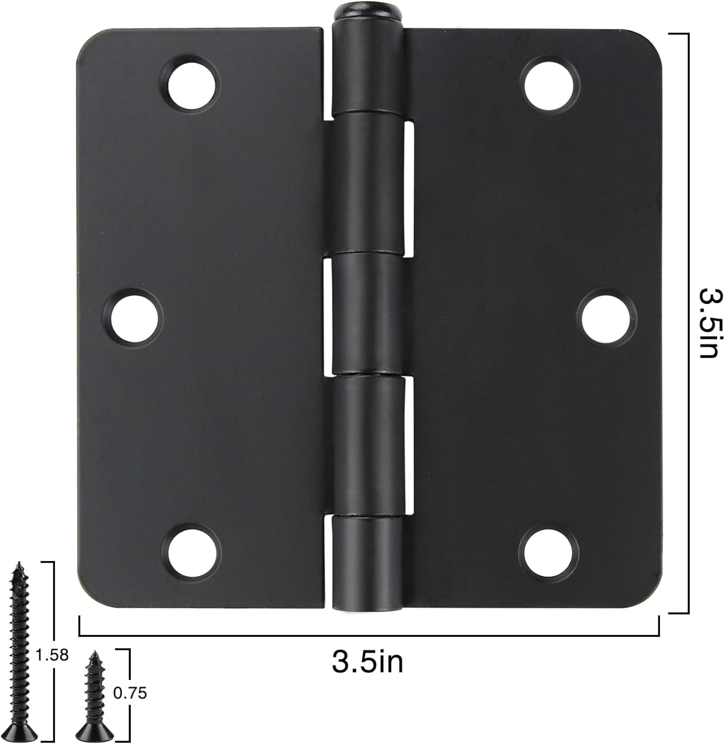 JIW Paquete de 12 bisagras de puerta de radio 14 de 3.5 pulgadas, color negro mate