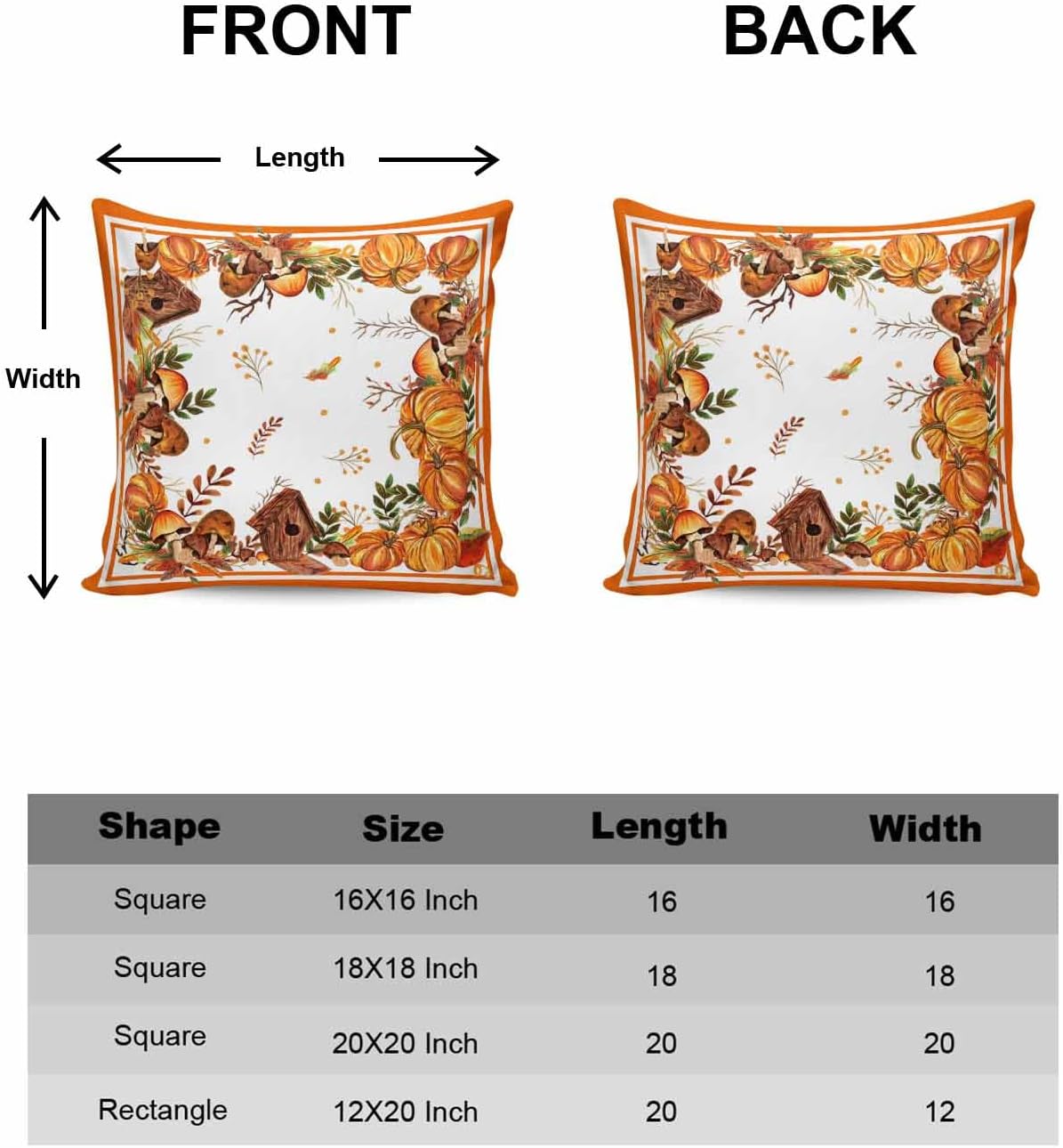 Millxiu 2 Packs Decorative Throw Pillow Covers for Sofa, Leaves Pumpkin Farm Autumn Thanksgiving 18×18 inch Plush Cotton Pillowcases Cushion Case