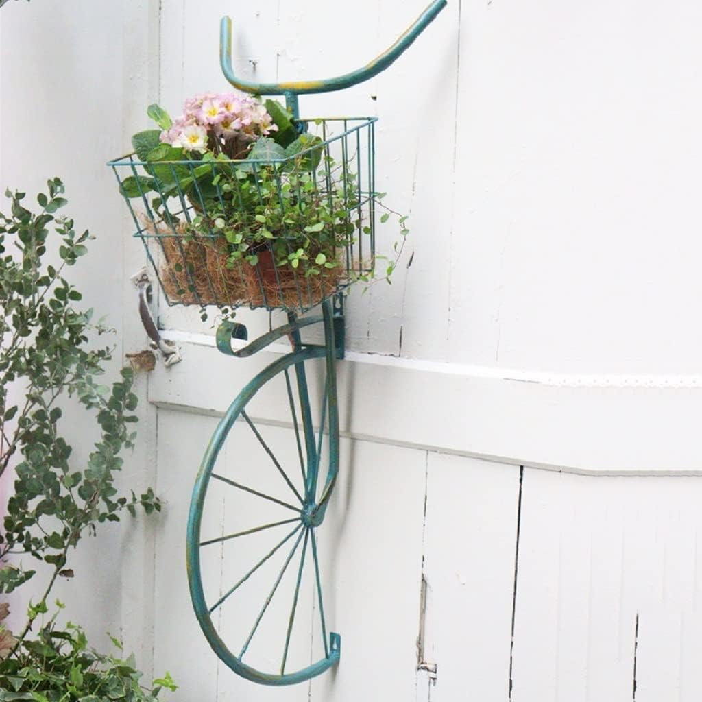 ROBMET Soporte retro para plantas de bicicleta montado en la pared, estante de exhibición de macetas, decoración de pared, soporte de cesta de