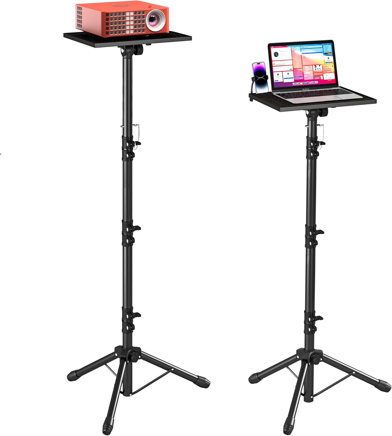 OPKING Trípode ajustable para proyector alto, soporte de trípode para laptop de 22 a 62 pulgadas con pestillo de seguridad y soporte para teléfono